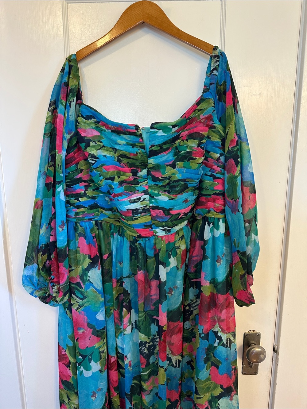 XSCAPE Plus Size Off the Shoulder Printed Gown - Wedding Guest Dress - 16W - Picture 6 of 17